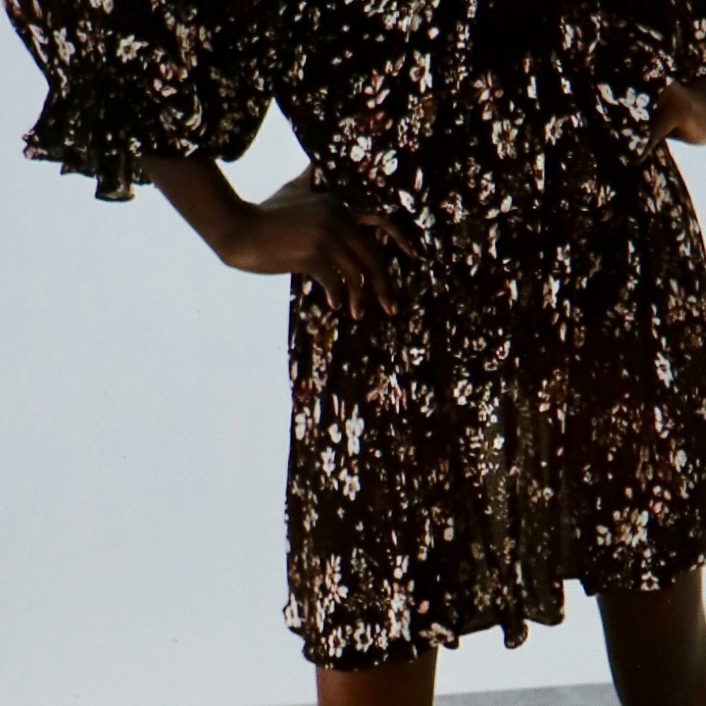 ZARA Short Floral Print Dress Black & White Size M - Picture 3 of 5